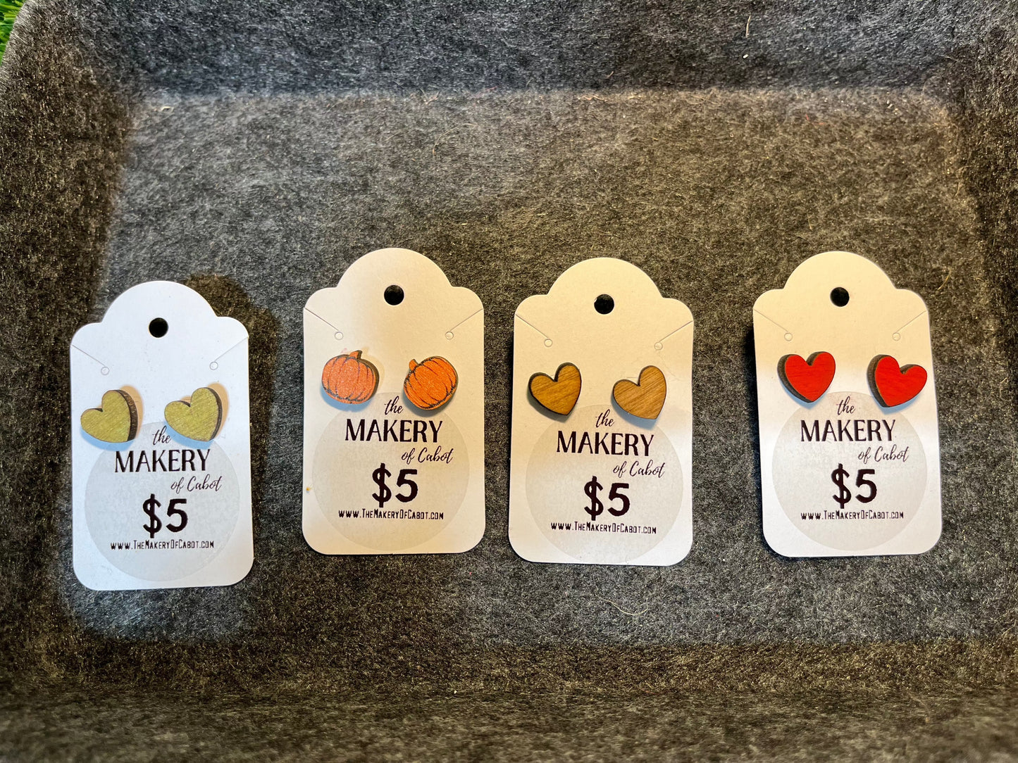 Wooden Heart Stud Earrings