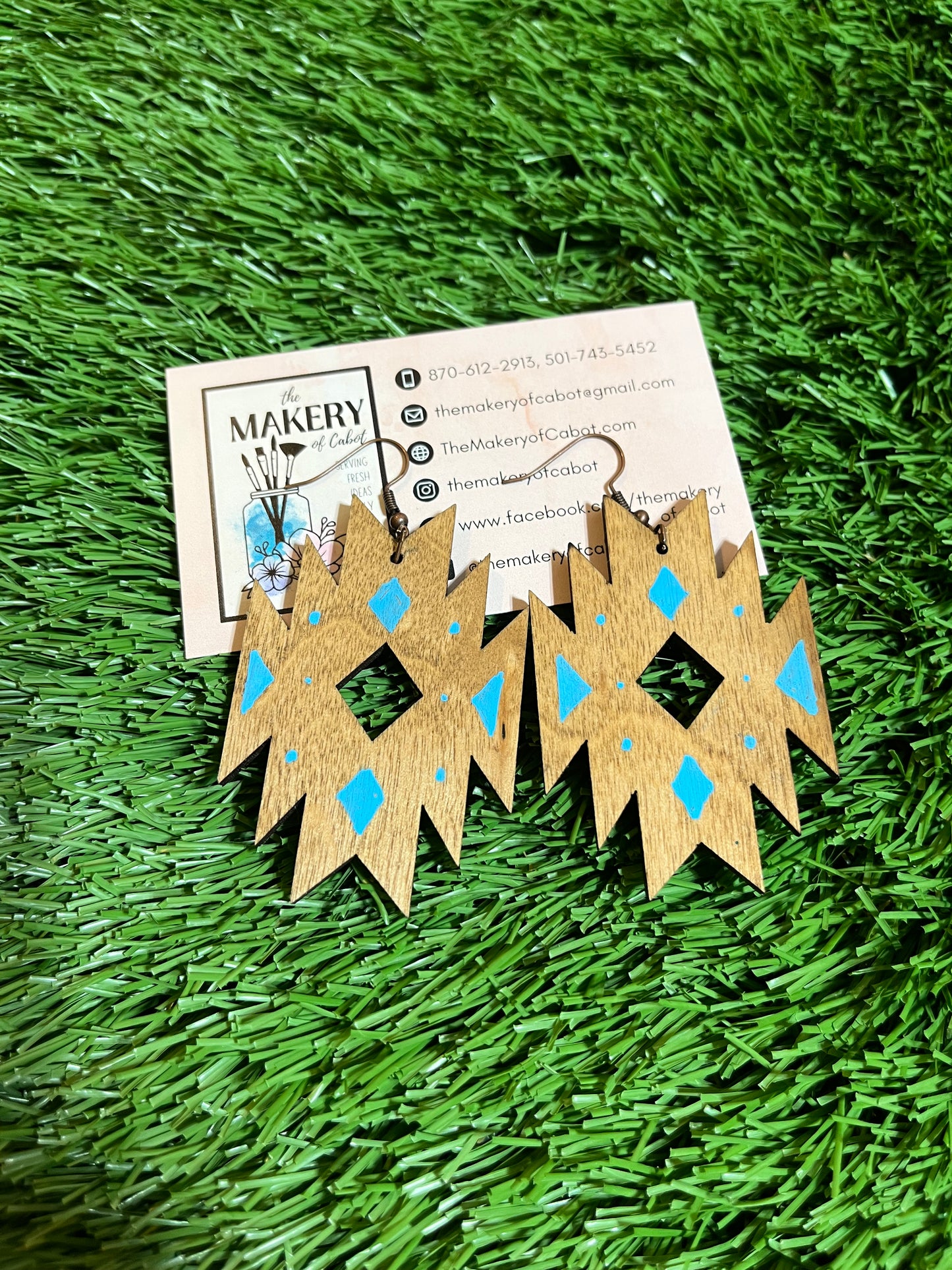 Western Wooden & Turquoise hook earrings
