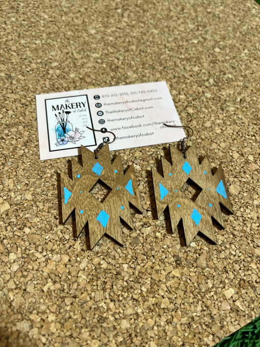 Western Wooden & Turquoise hook earrings