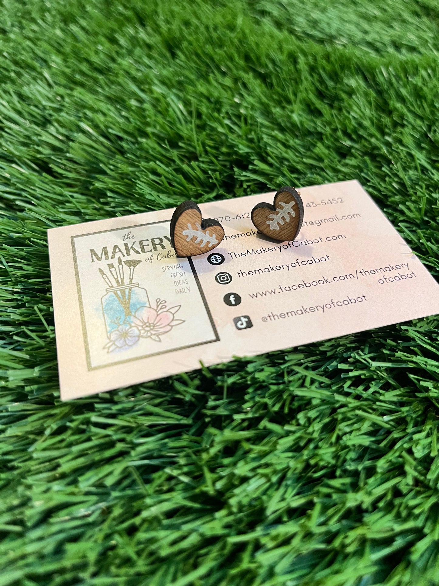 Wooden Heart Football Lace Stud Earrings