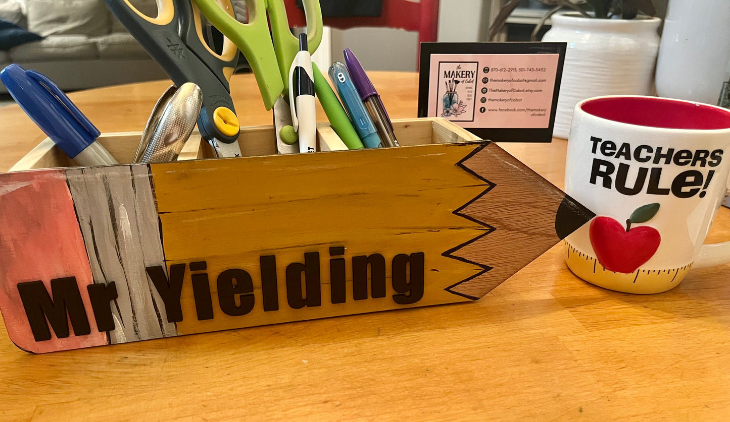 Desk organizer with Hand Painted Pencil