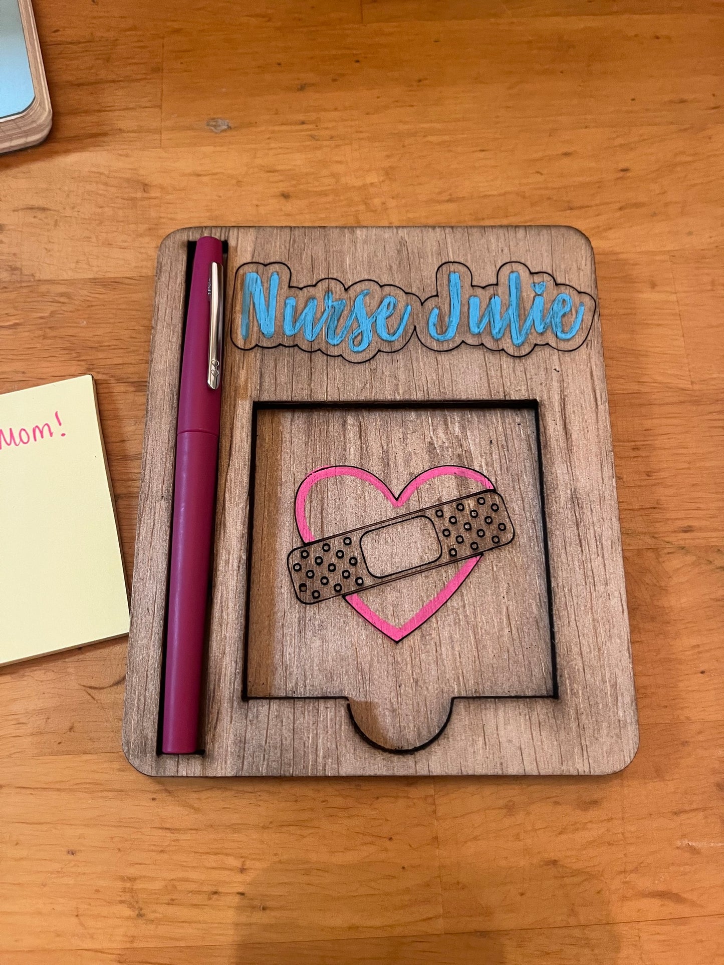 Desktop Note & Pen Holder - wooden