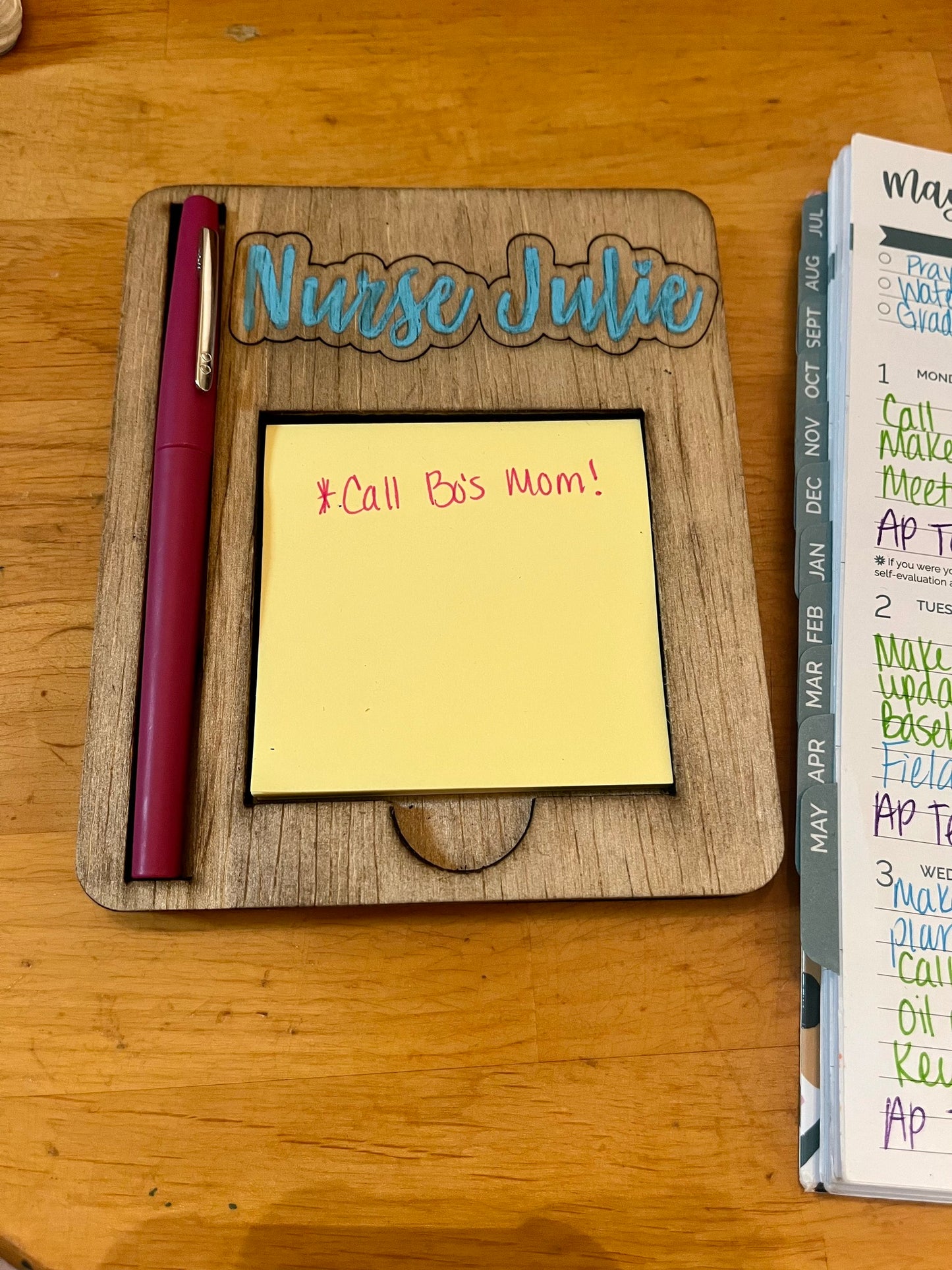 Desktop Note & Pen Holder - wooden