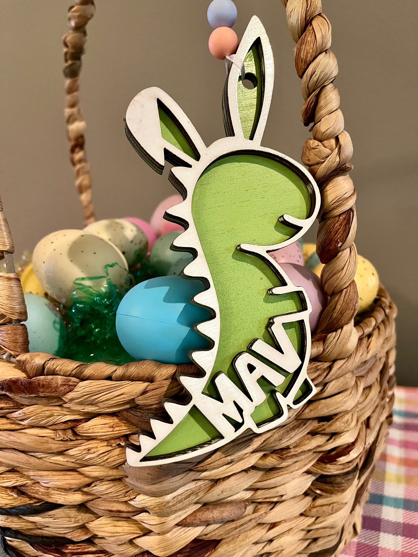 Double Layer Wooden Easter Basket Tags