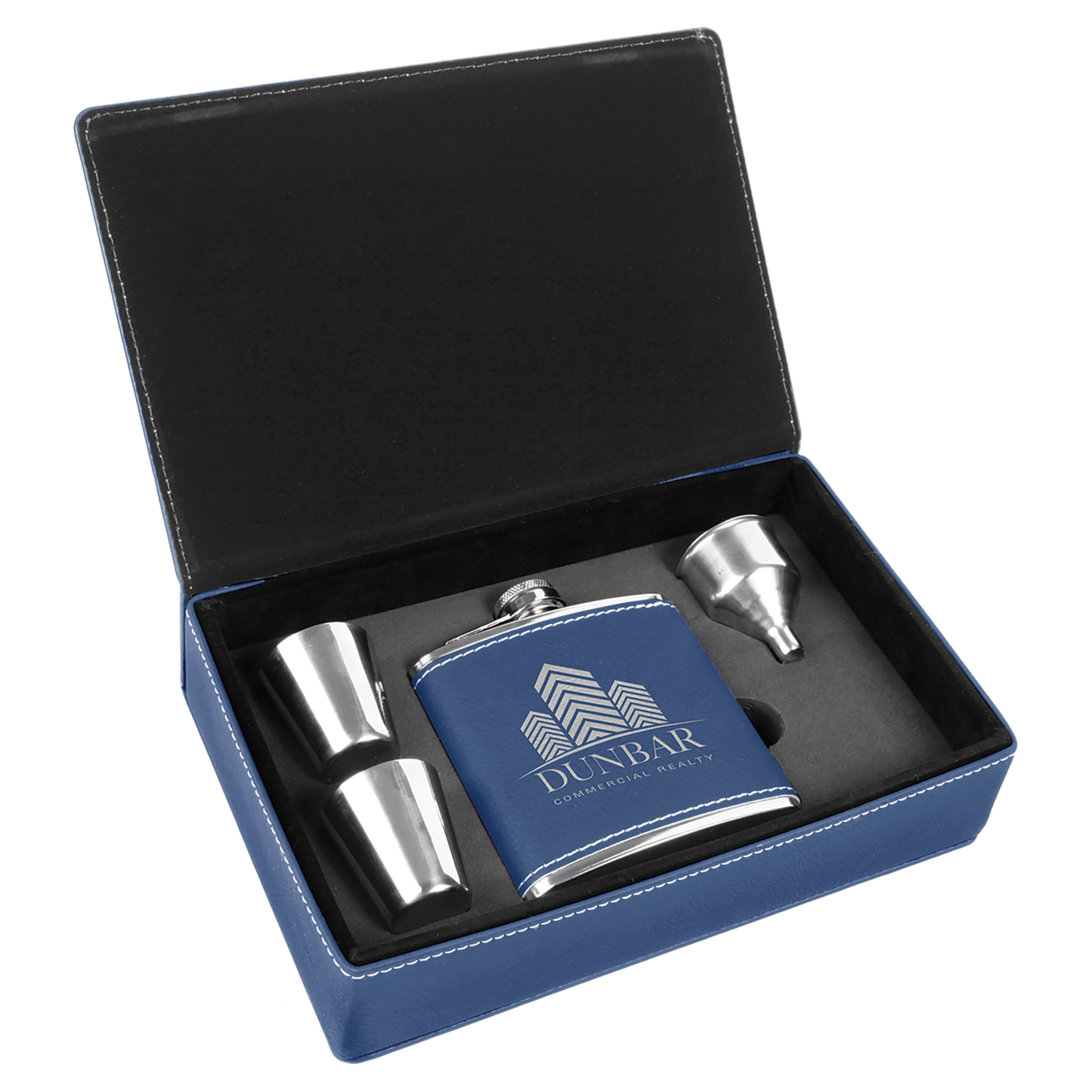 Custom Engraved Flask Gift Set (leatherette wrapped)